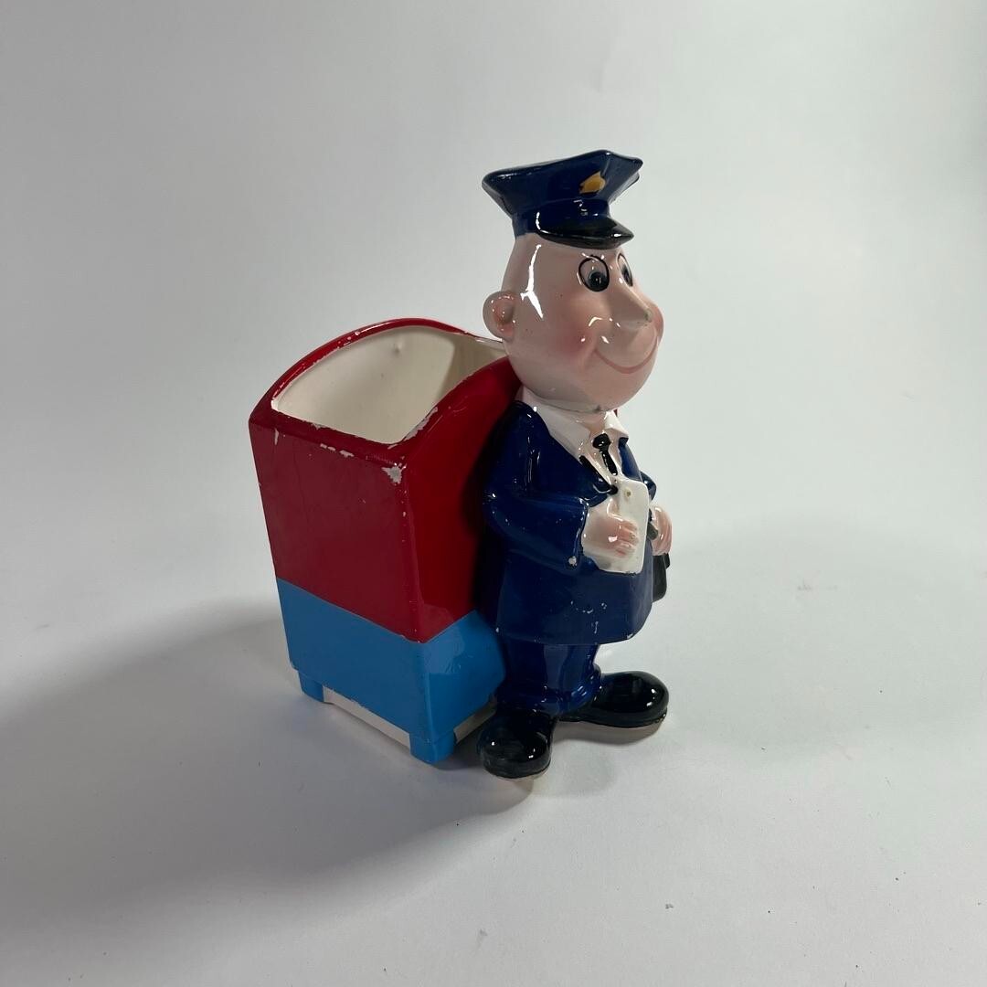 Vintage Inarco Glossy Porcelain Japan Mailman Vase Small Multicolor Postmaster