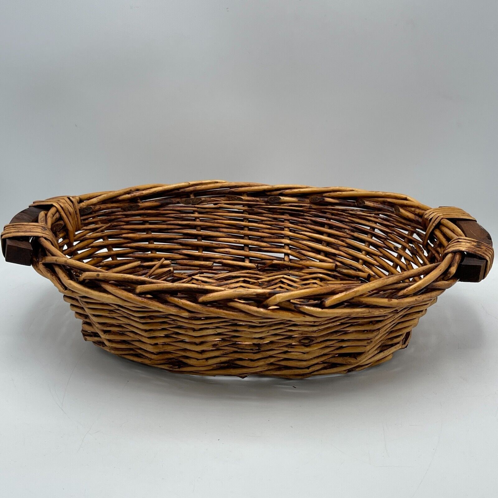 Lot of 2 Vintage Handwoven Wood Baskets