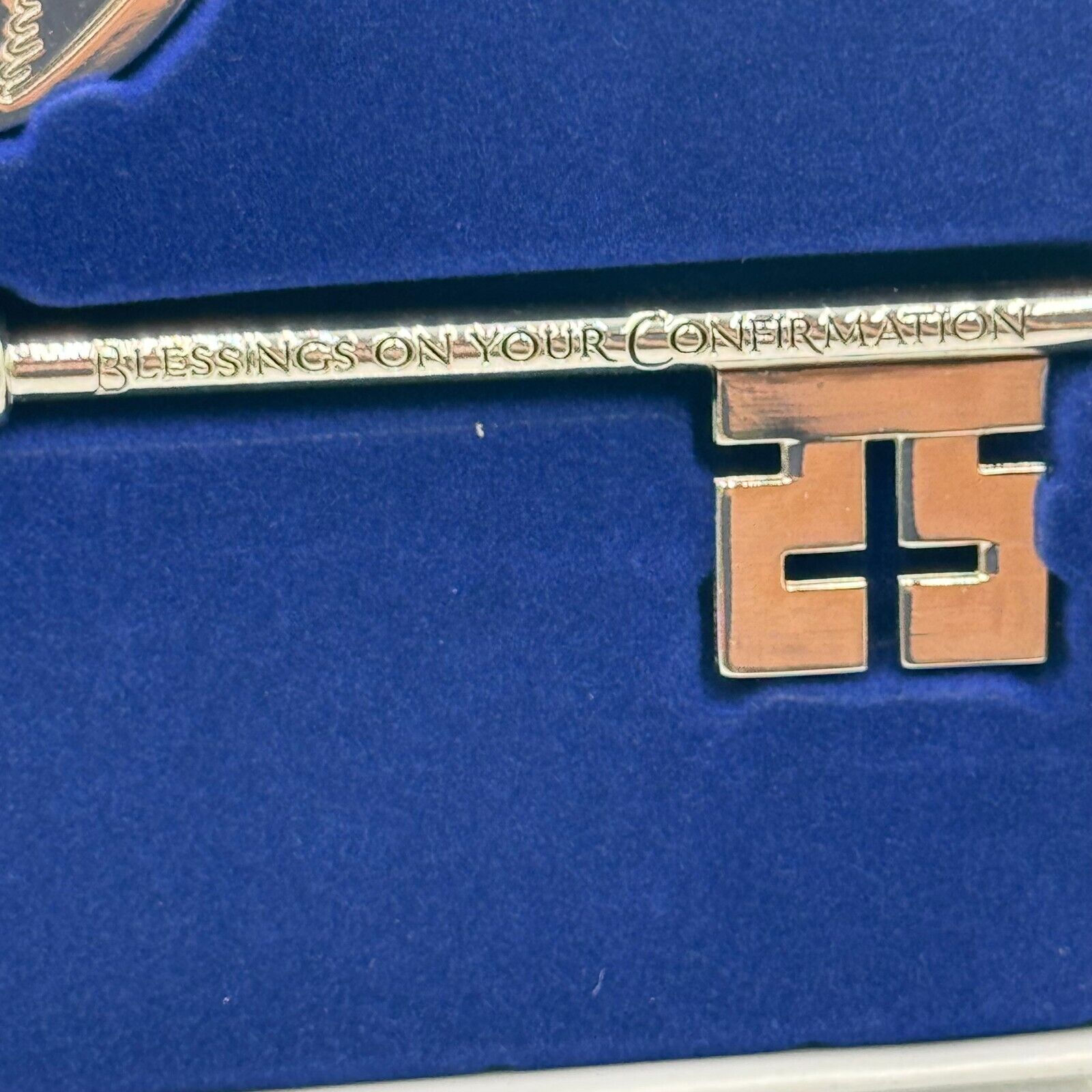 Catholic Confirmation Blessings Engraved Gift Silver Key Cross Gem Peace NIB