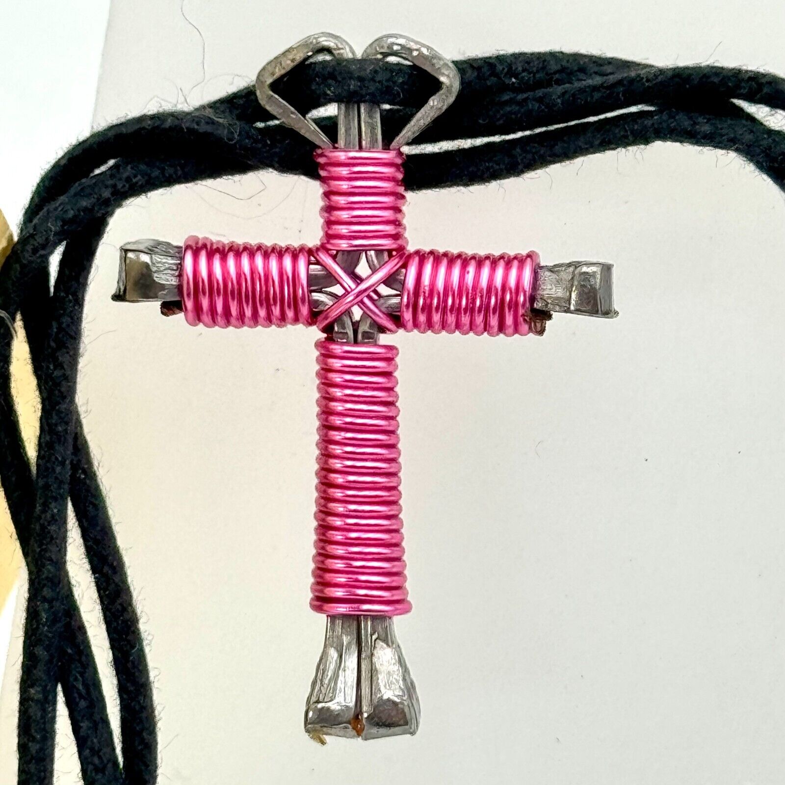 The Disciple’s Cross Handcrafted USA Christians Pink Metal Coiled Necklace NWT