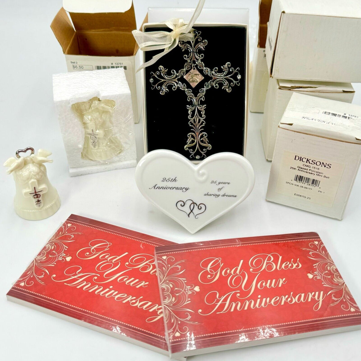 25 Years Silver Anniversary Celebration Gift Set Decor Cards Cross Heart New