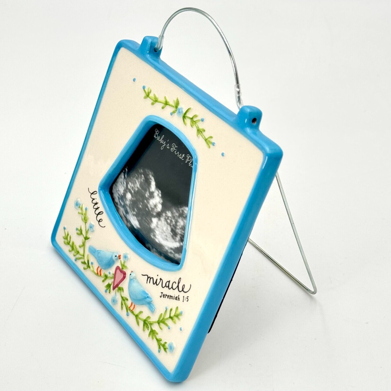 Russ Ceramic Sonogram Frame Blue Grow in Grace Baby Pictures Wall Hang/Stand NIB