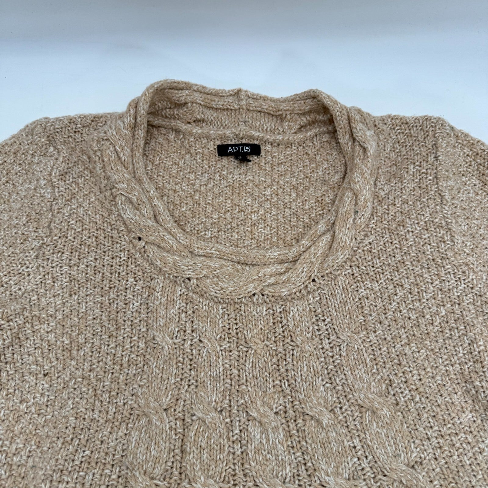 Apt. 9 Womens Crochet Style Loose Knit Braided Neckline Sweater Beige Size L