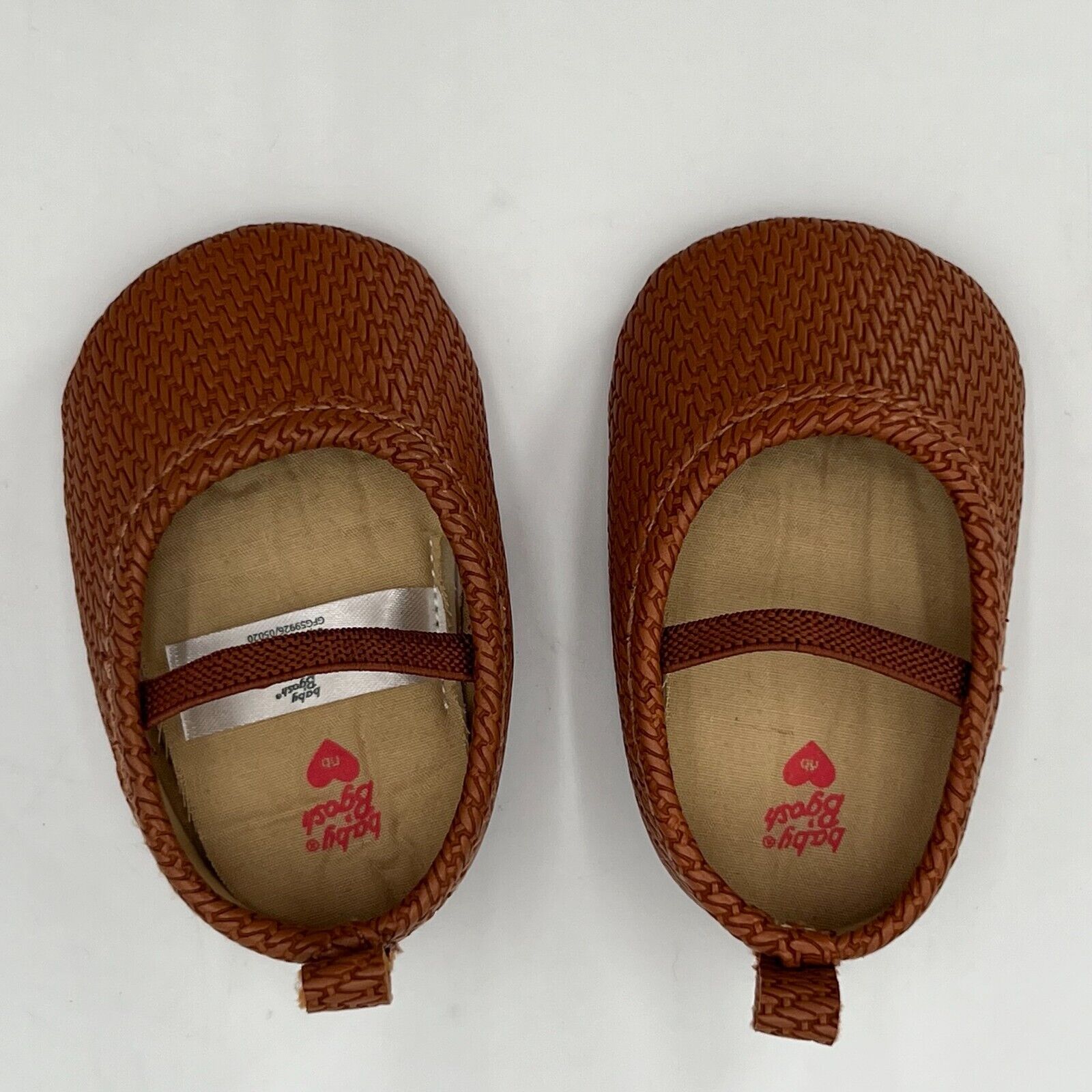 Baby B'gosh Woven Pattern Slip On Mary Jane Shoes Tan Comfy Size New Born