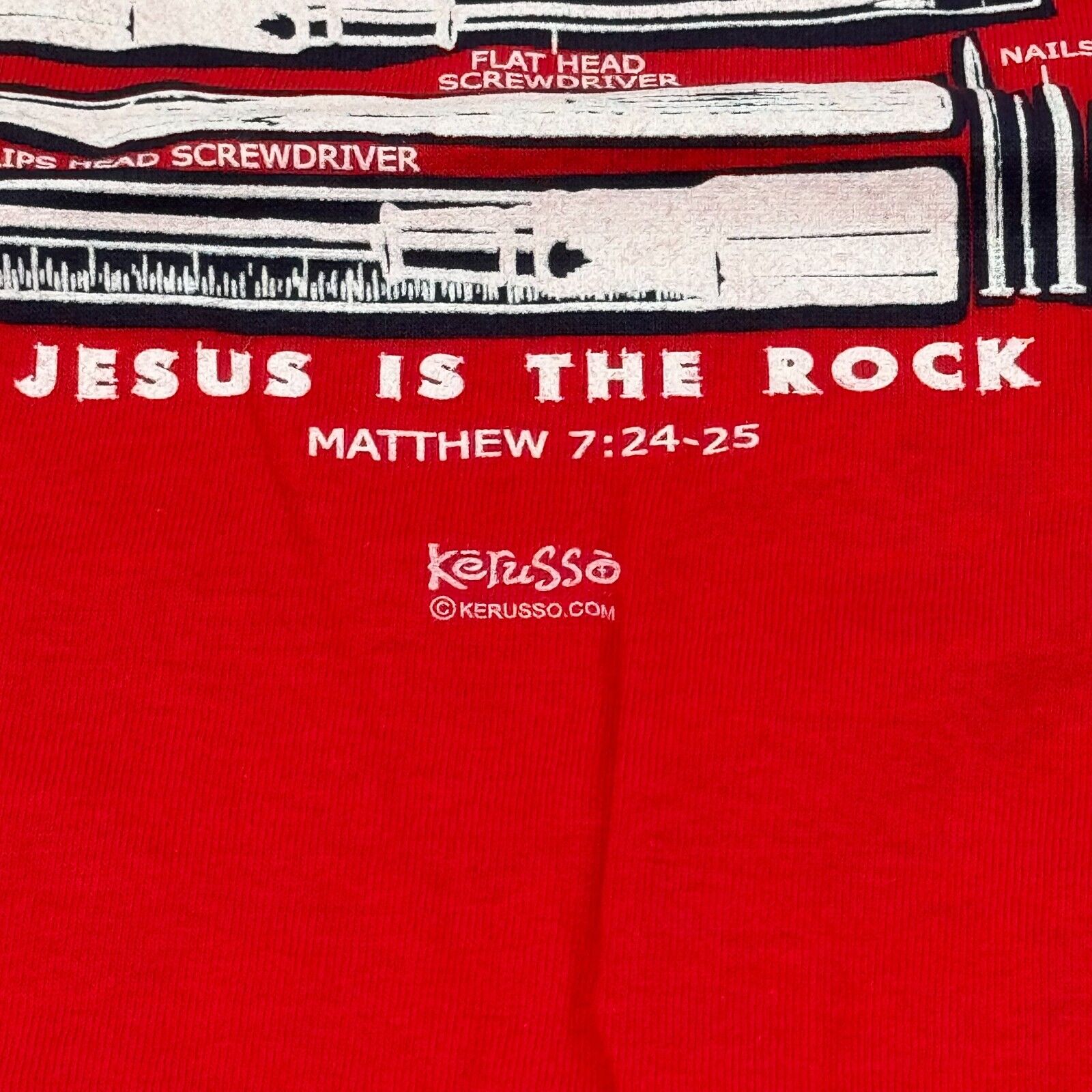Kerusso Boys Crewneck Tshirt Printed Verse Mathew 7, 24-25 Christian Red Size M