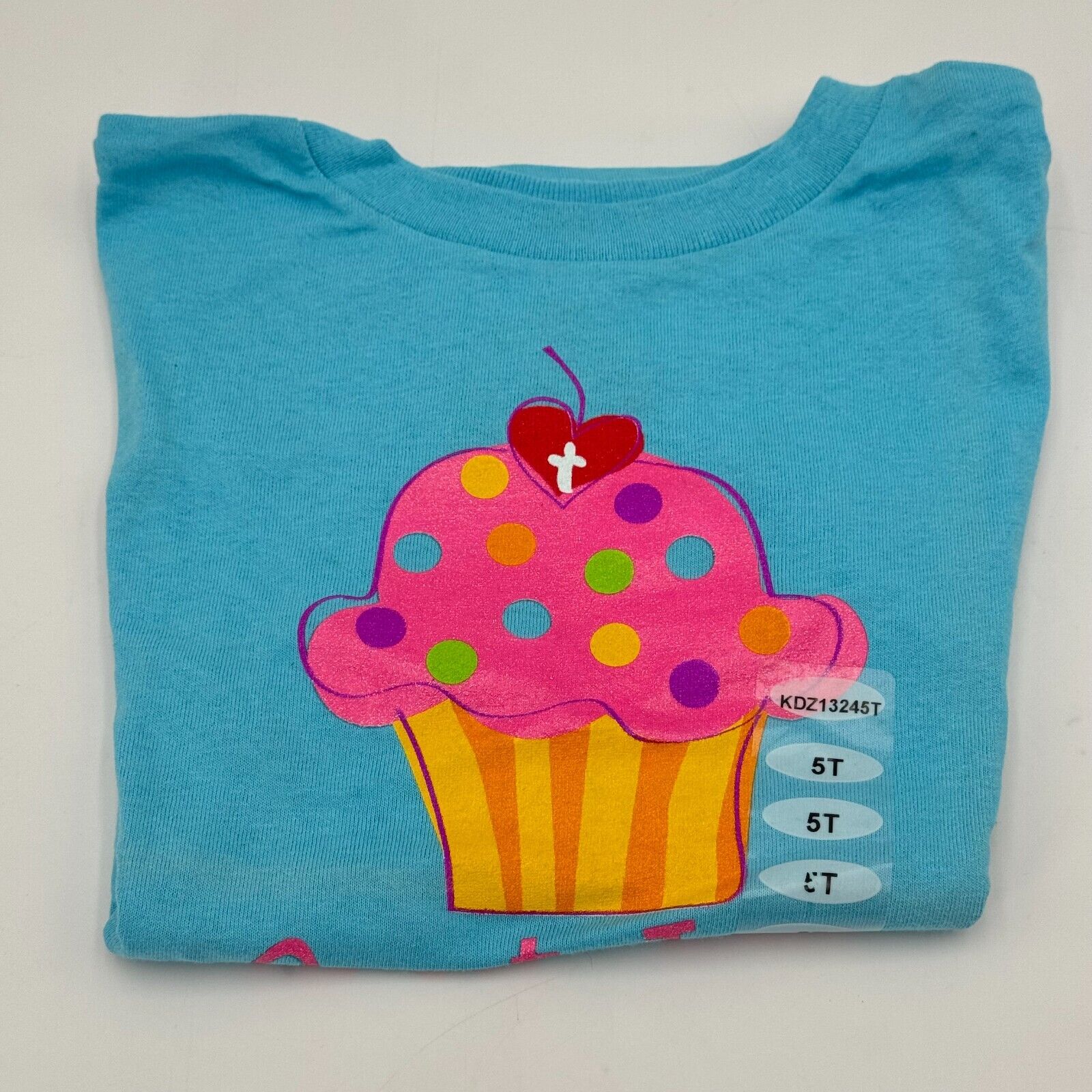 Kerusso Kids Crewneck Printed Cupcake & Christian Verse T-Shirt Blue Size 5T NWT