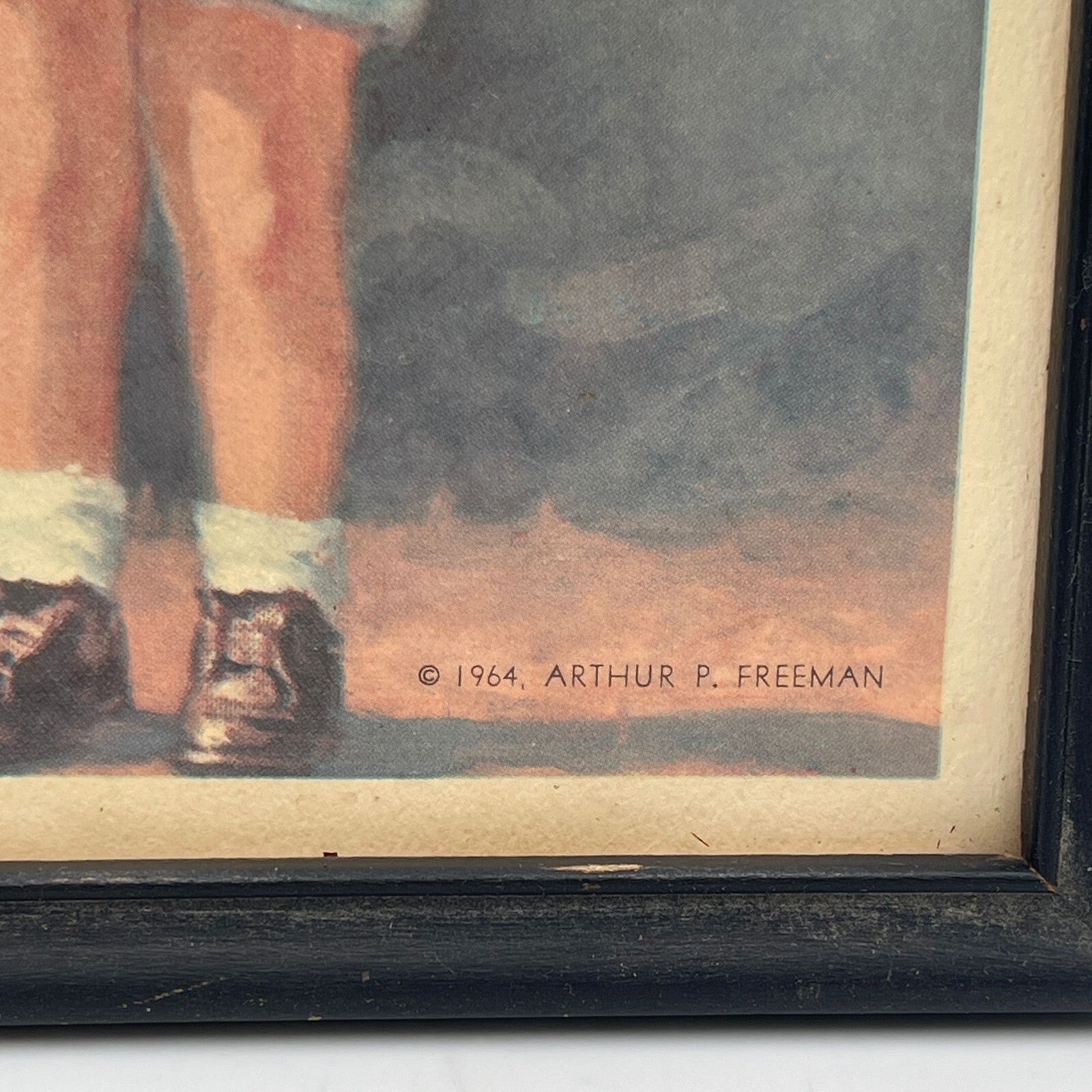 1964 JFK Original Lithograph Color Print Arthur Freeman in Gold MCM Frame 18x22