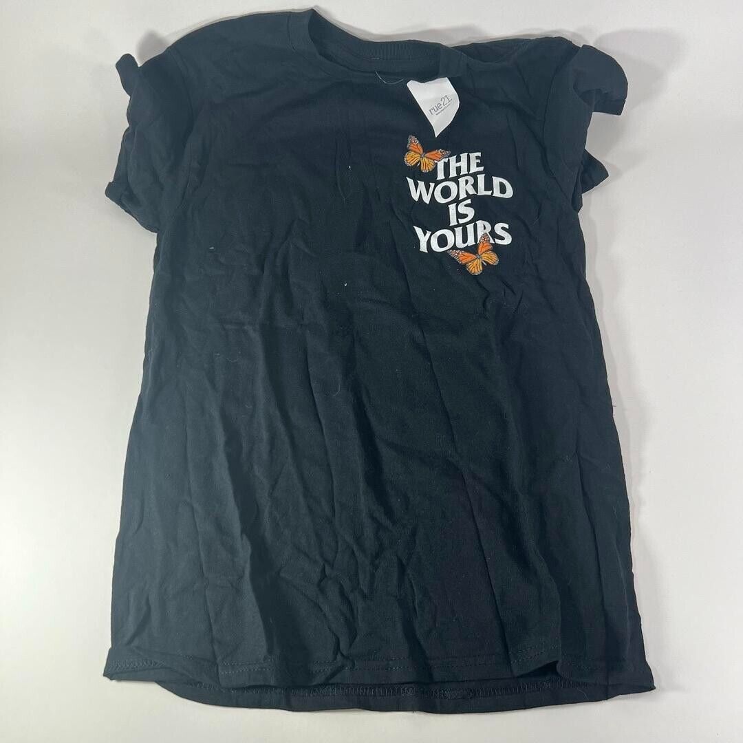 Rue 21 World Is Yours T-Shirt Crewneck Short Sleeve Black Unisex Small NEW
