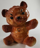 Intricate Ceramic "J" Painted Necklace High Gloss Silly Brown Bear Figurine