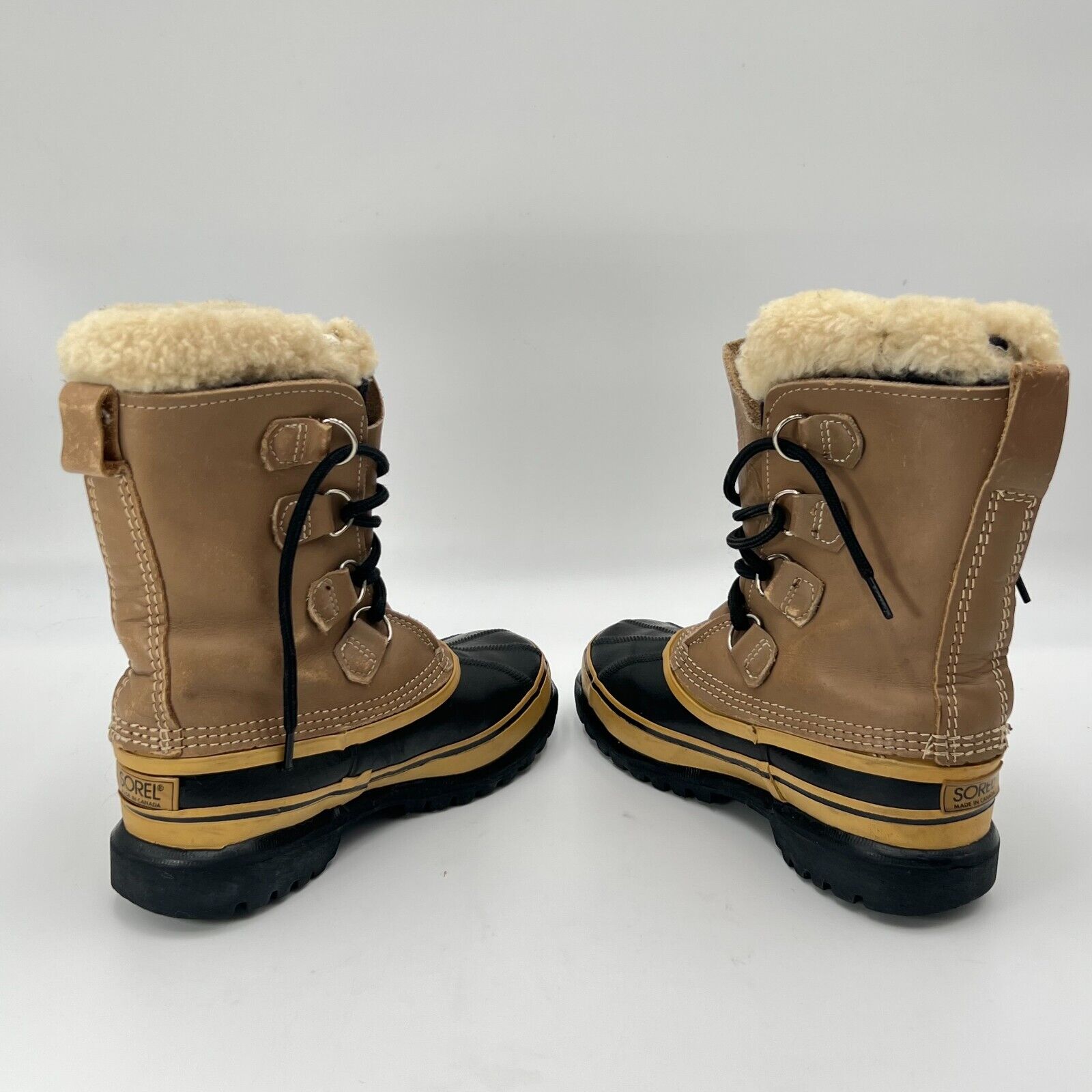 Sorel Caribou Brown Canadian Leather Rubber Wool Winter Boots Womens Size 5 US