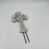 Angelic 10in Cross Gray Black Prayer Carved Angel 3in Metal Stakes Art Decor