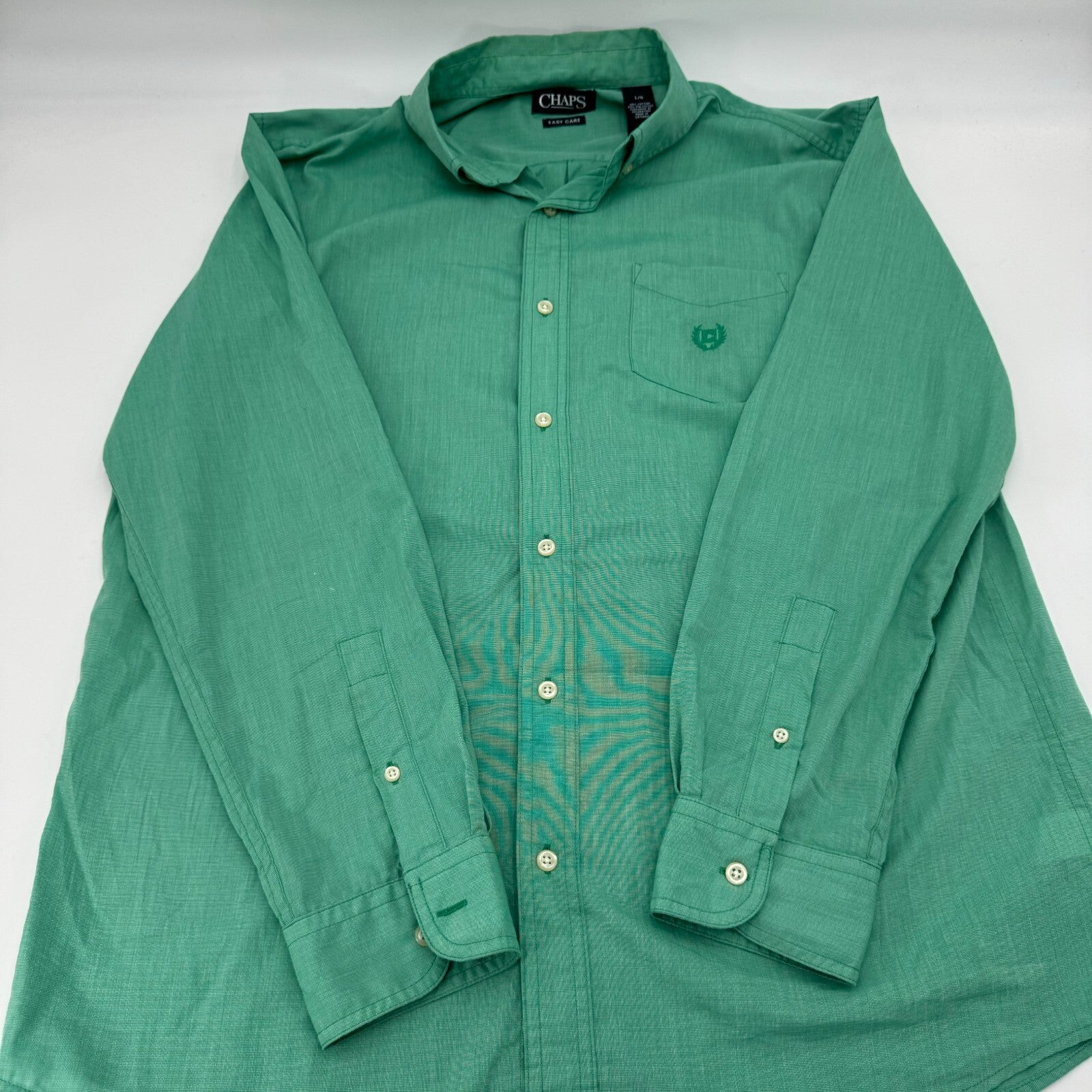 Chaps Mens Preppy Collared Long Sleeve Cuffed Button Up Shirt Green Size L