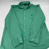 Chaps Mens Preppy Collared Long Sleeve Cuffed Button Up Shirt Green Size L