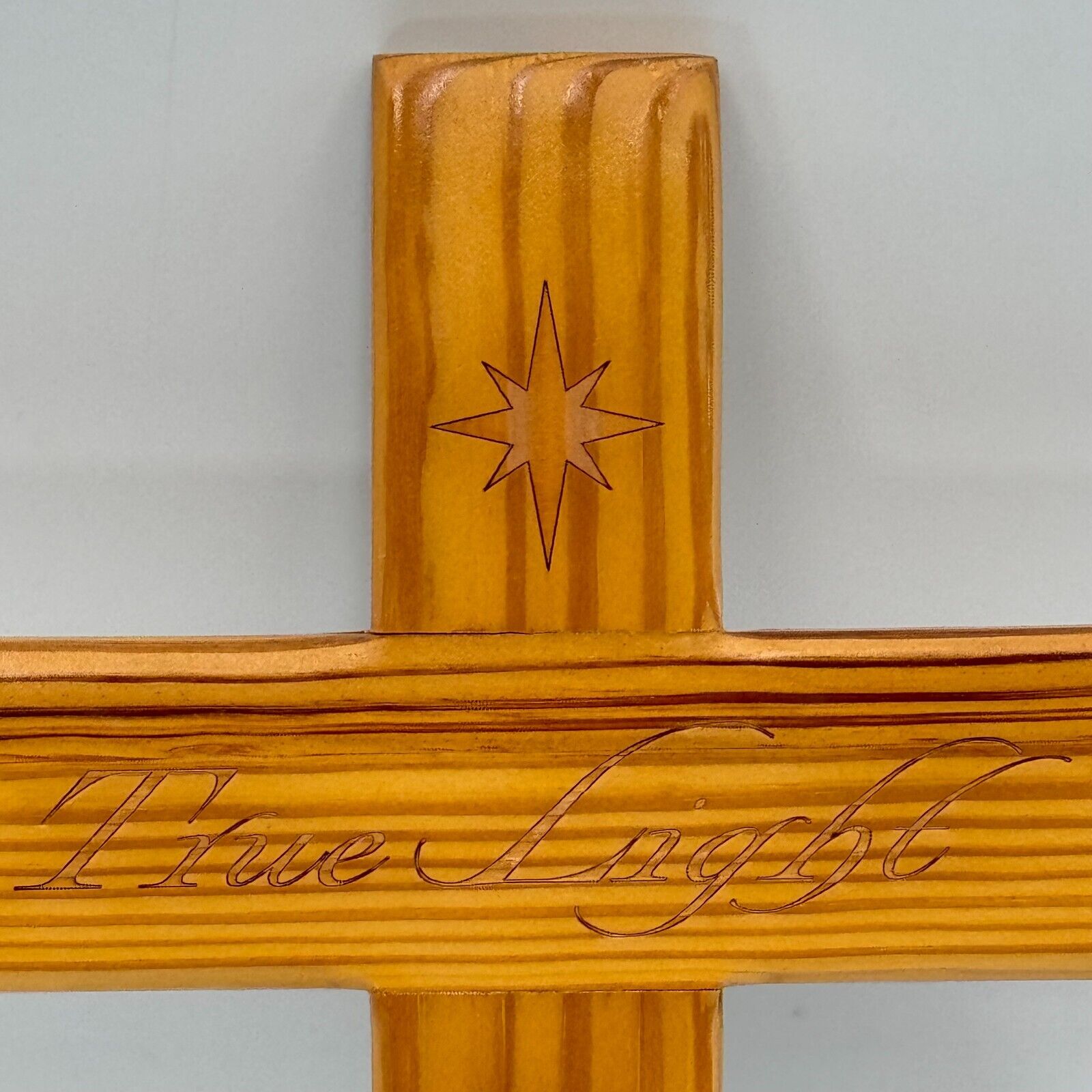 Handmade Bible Verse Luke 11:33 Carved Solid Wood Cross Christian Wall Decor