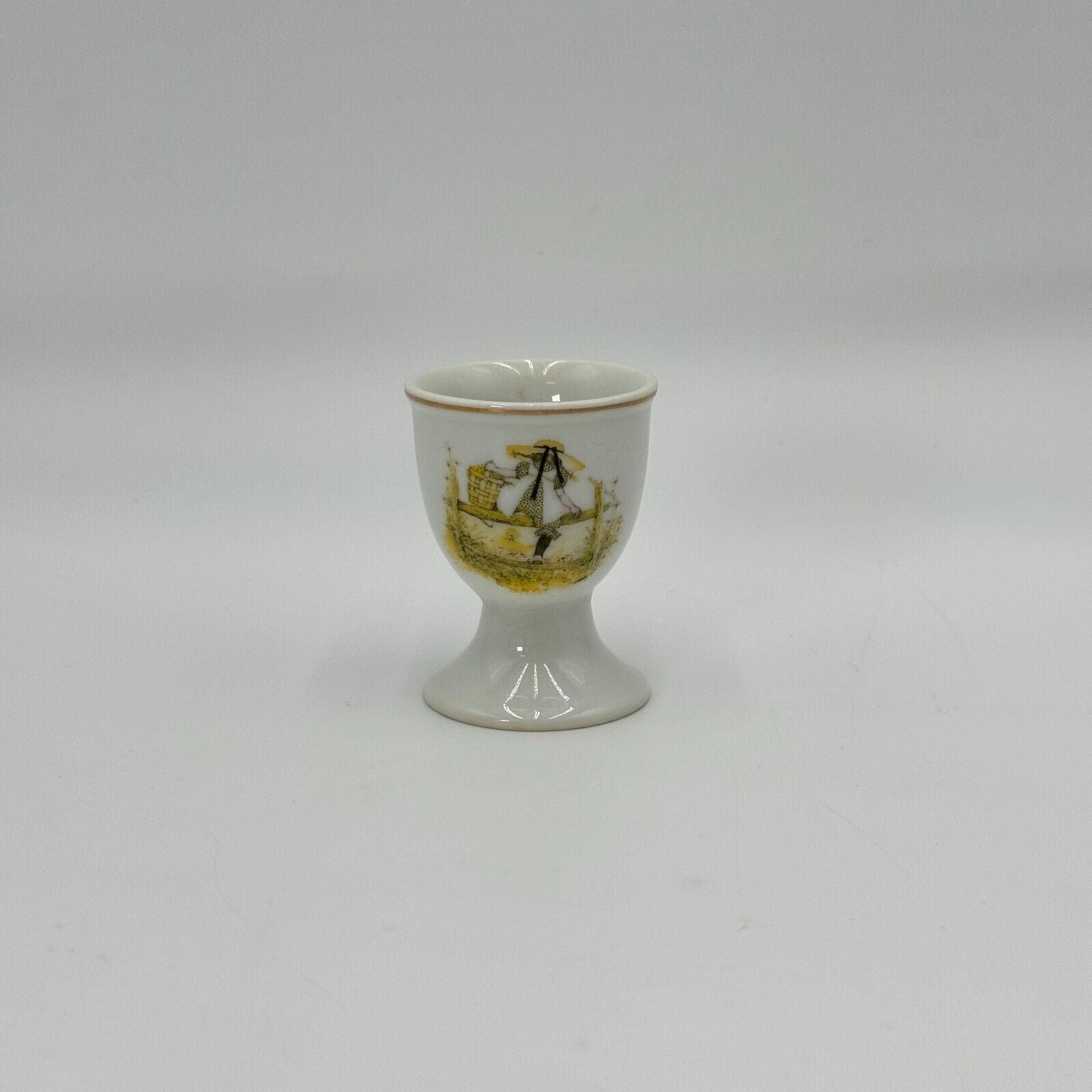 Vintage Gilded Gold Rimmed Porcelain Holly Hobbie Sitting Painted Egg Cup 2.5”