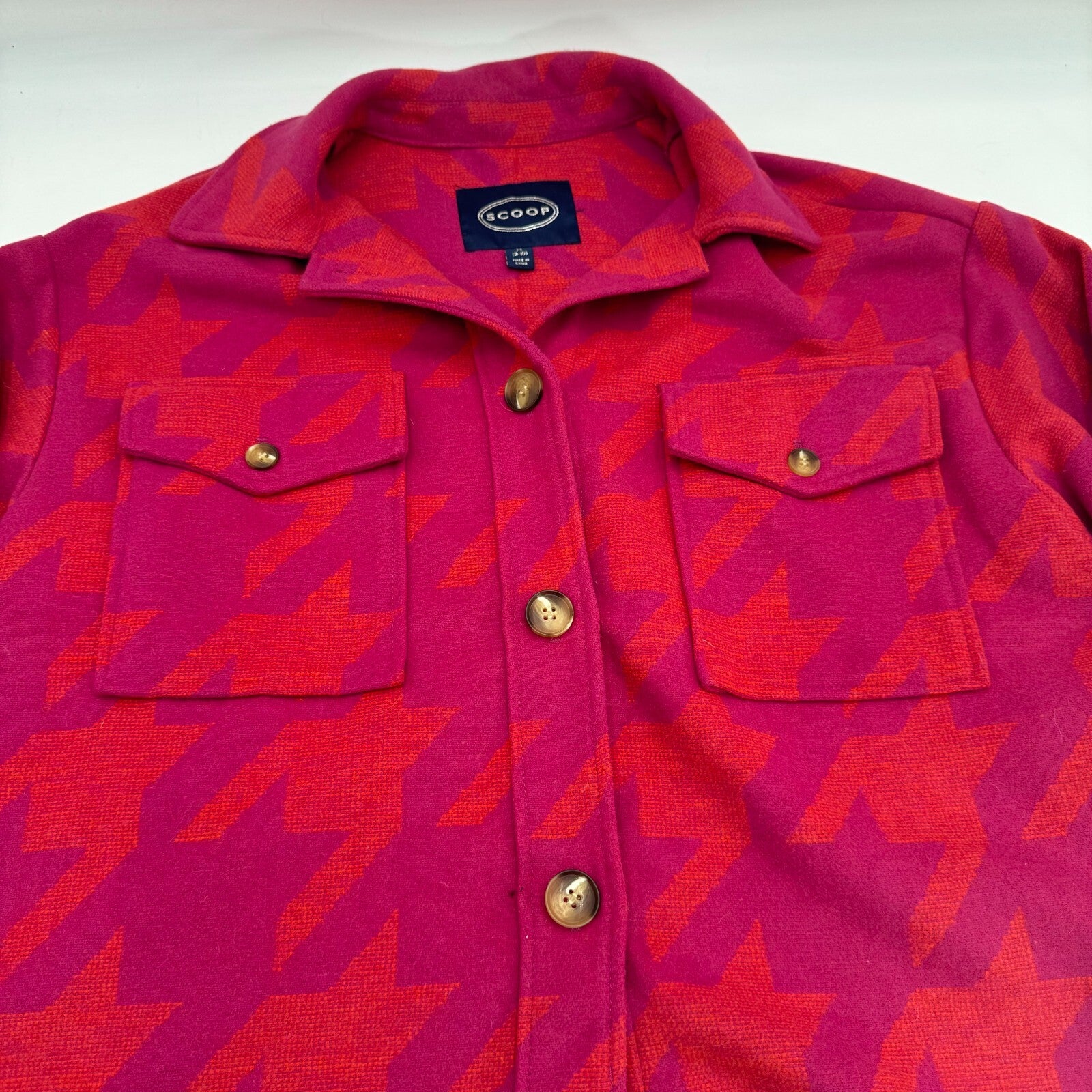 Scoop Womens Oversized Fleece Straight Hem Button Up Sherpa Shacket Pink Size M