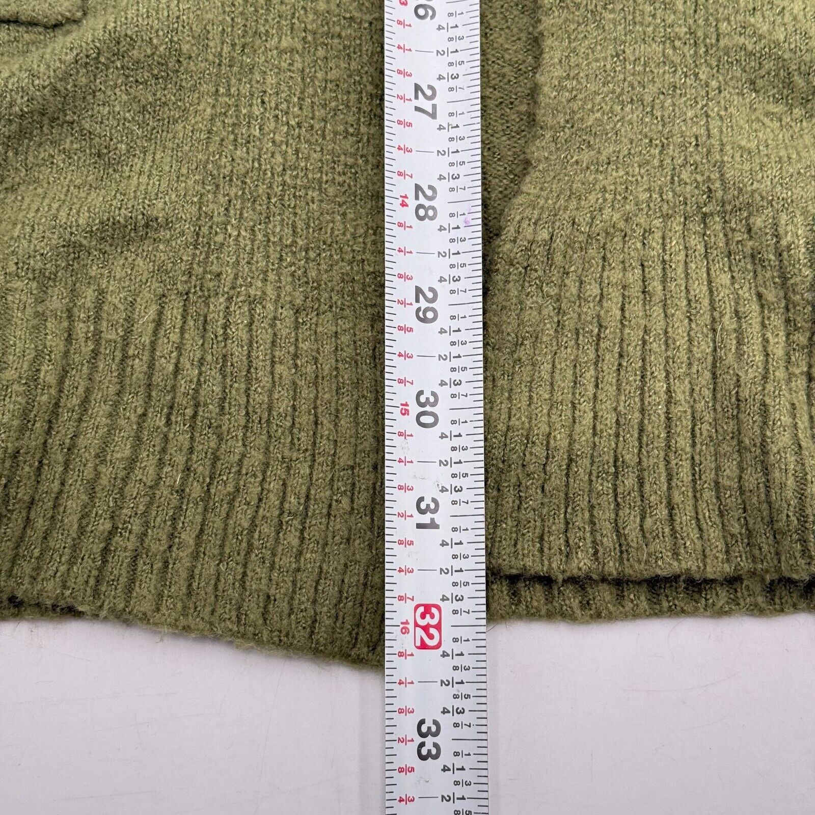 Olive Green Knit Cardigan Open Sweater Pockets Long Split Sides Womens Size S