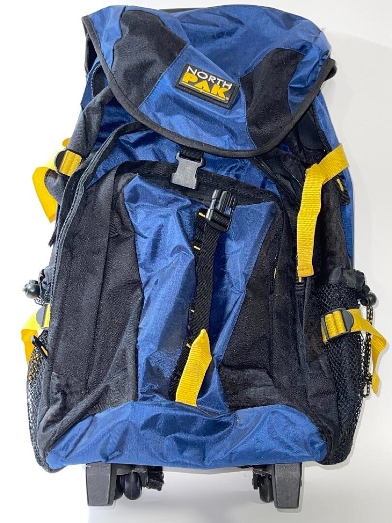 NorthPak Durable Outdoor Travel  Blue Multipocket Rolling Backpack Adjustable