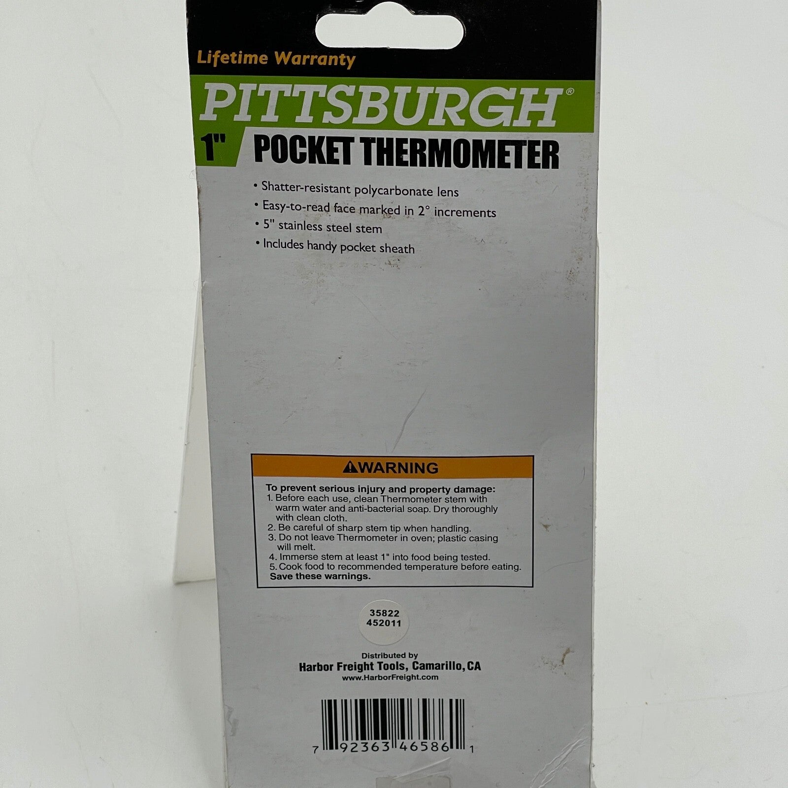 Pittsburgh 1" Pocket Thermometer Easy To Read With Handy Pocket Sheath - NOB