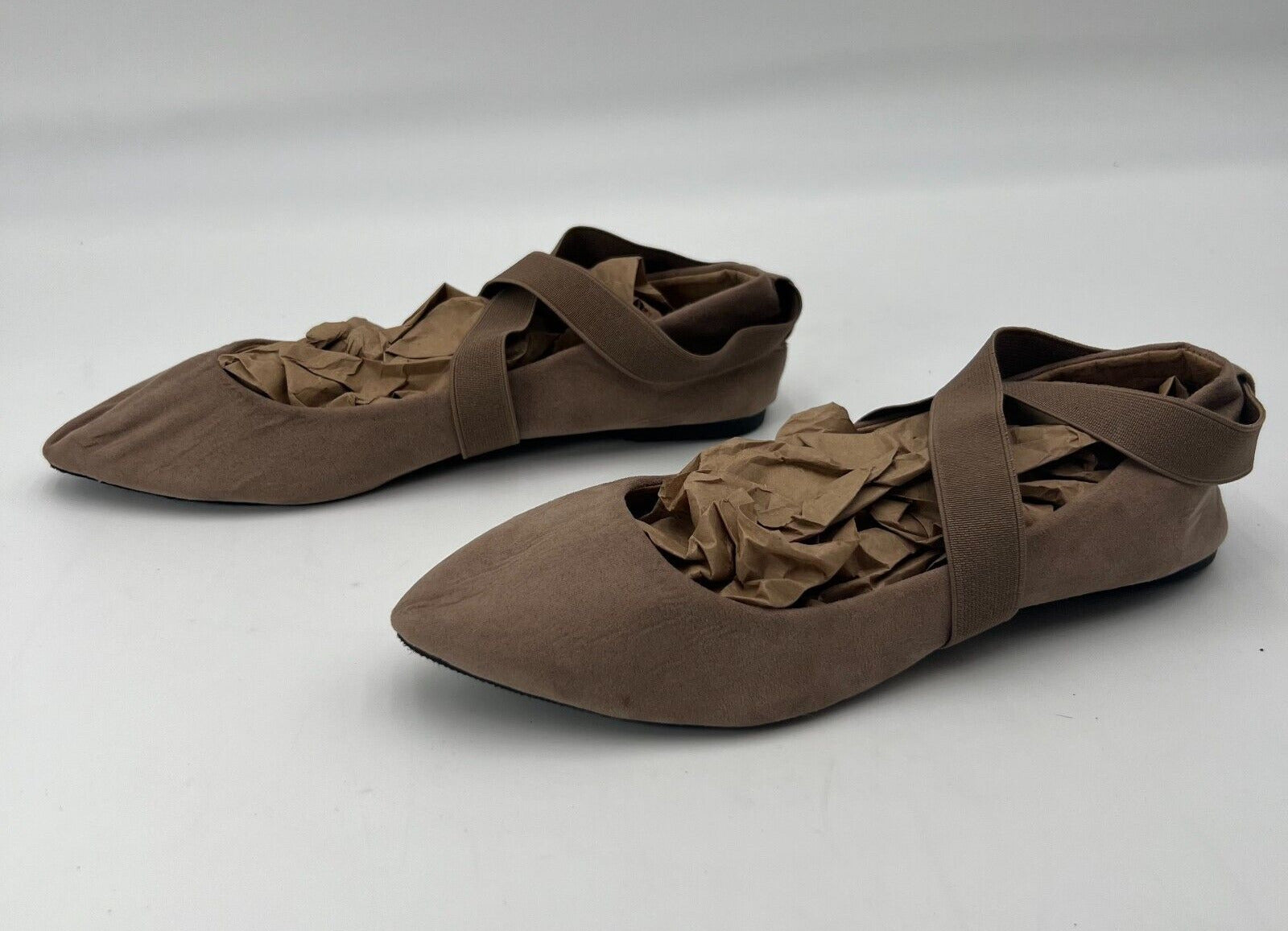 Charles Albert Womens Elastic Straps Suede Ballet Style Flat Brown Size 7
