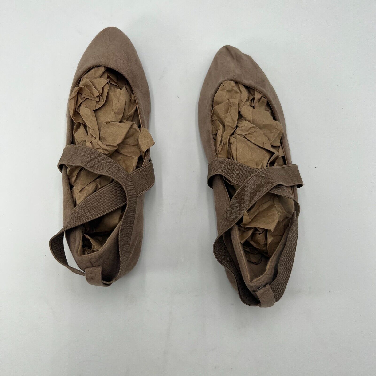 Charles Albert Womens Elastic Straps Suede Ballet Style Flat Brown Size 7