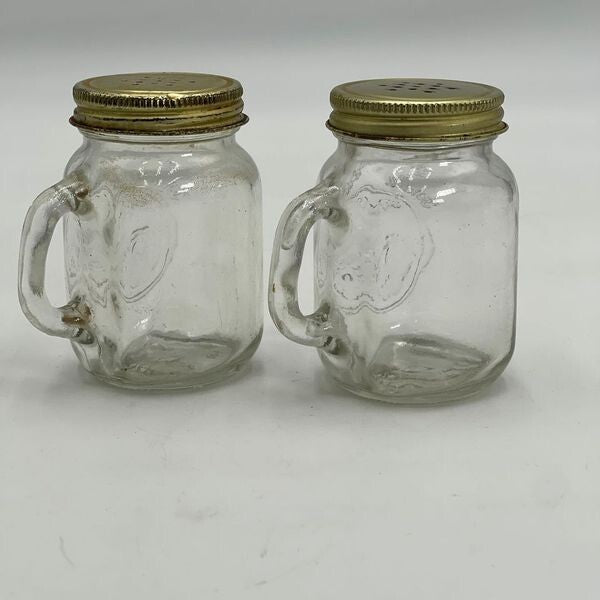 Vintage Golden Harvest Mason Jar Salt & Pepper Shakers With Metal Lids
