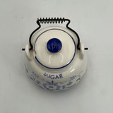 Vintage 1950's Delft Blue Teapot 3" Sugar 2 Piece Metal Handles Japan
