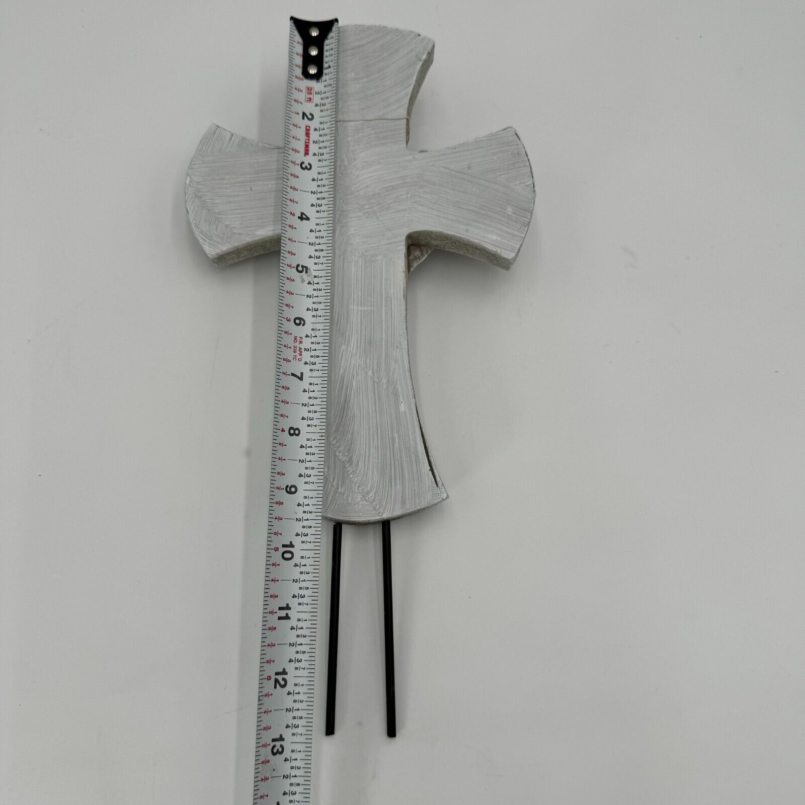 Angelic 10in Cross Gray Black Prayer Carved Angel 3in Metal Stakes Art Decor
