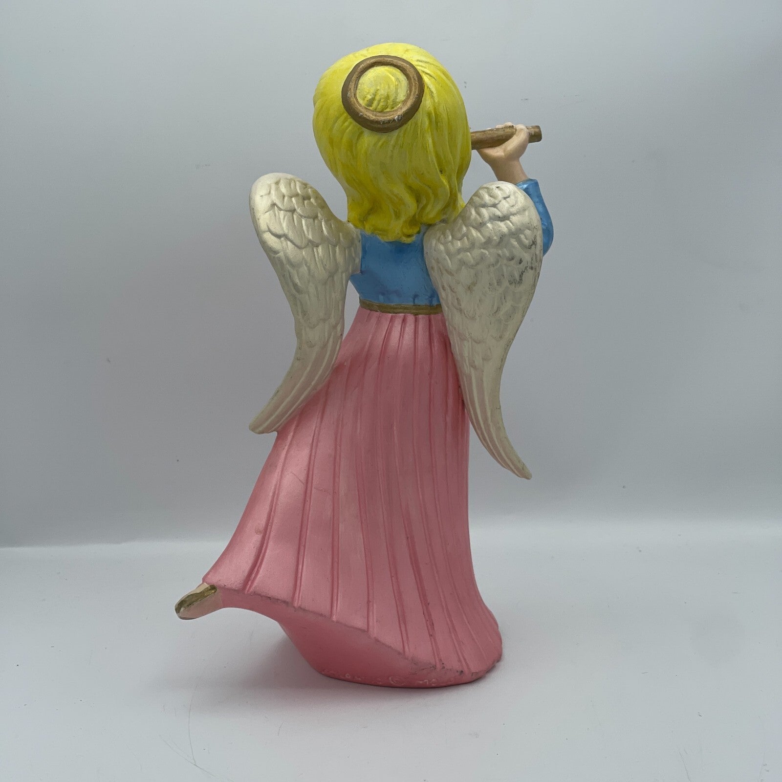 Atlantic Mold Blue 12” Pink Christmas Angel Playing Flute Blonde