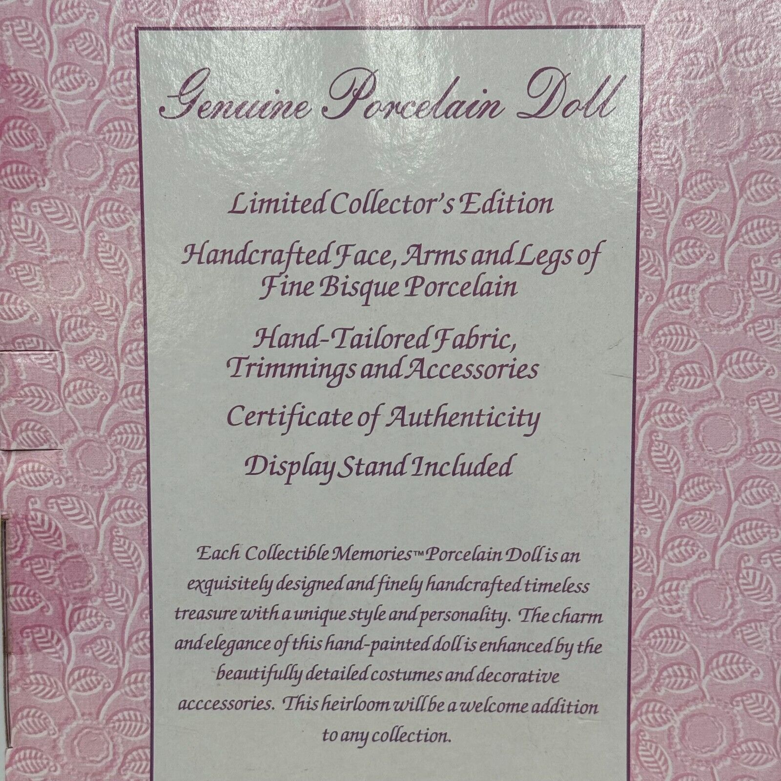 Collectible Memories Isabel Handcrafted Genuine Porcelain Doll LIMITED EDITION