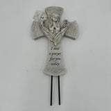 Angelic 10in Cross Gray Black Prayer Carved Angel 3in Metal Stakes Art Decor