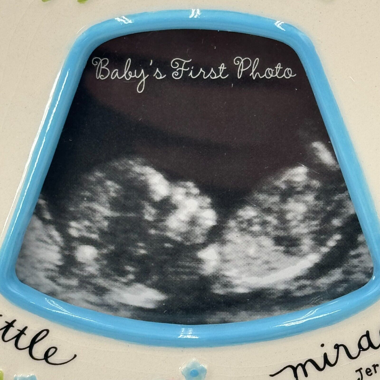 Russ Ceramic Sonogram Frame Blue Grow in Grace Baby Pictures Wall Hang/Stand NIB