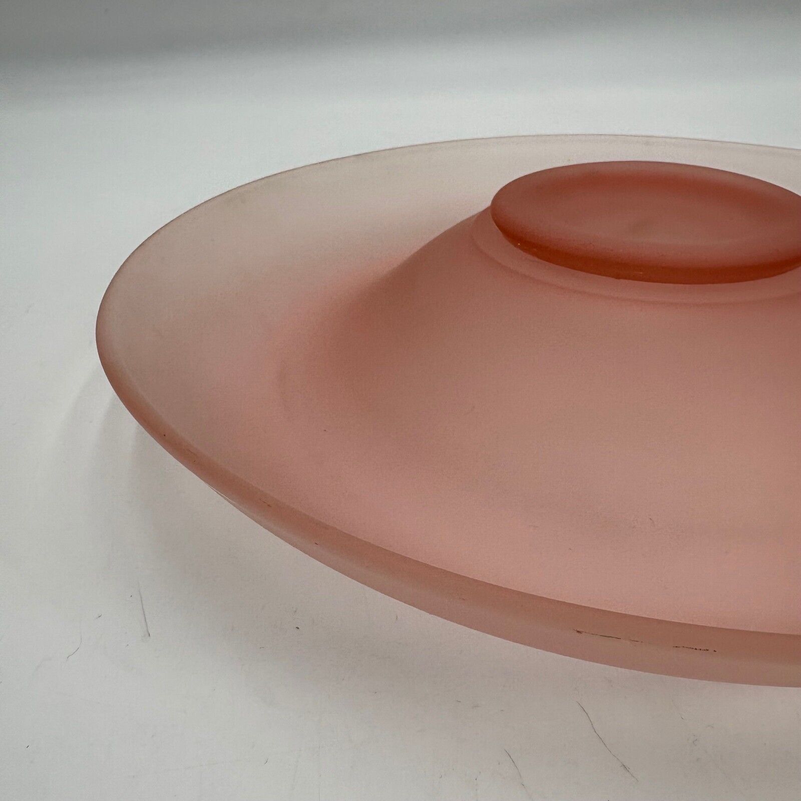 Vintage MCM Grandma Frosted Pink Depression Glass Rolled Edge 12" Console Bowl