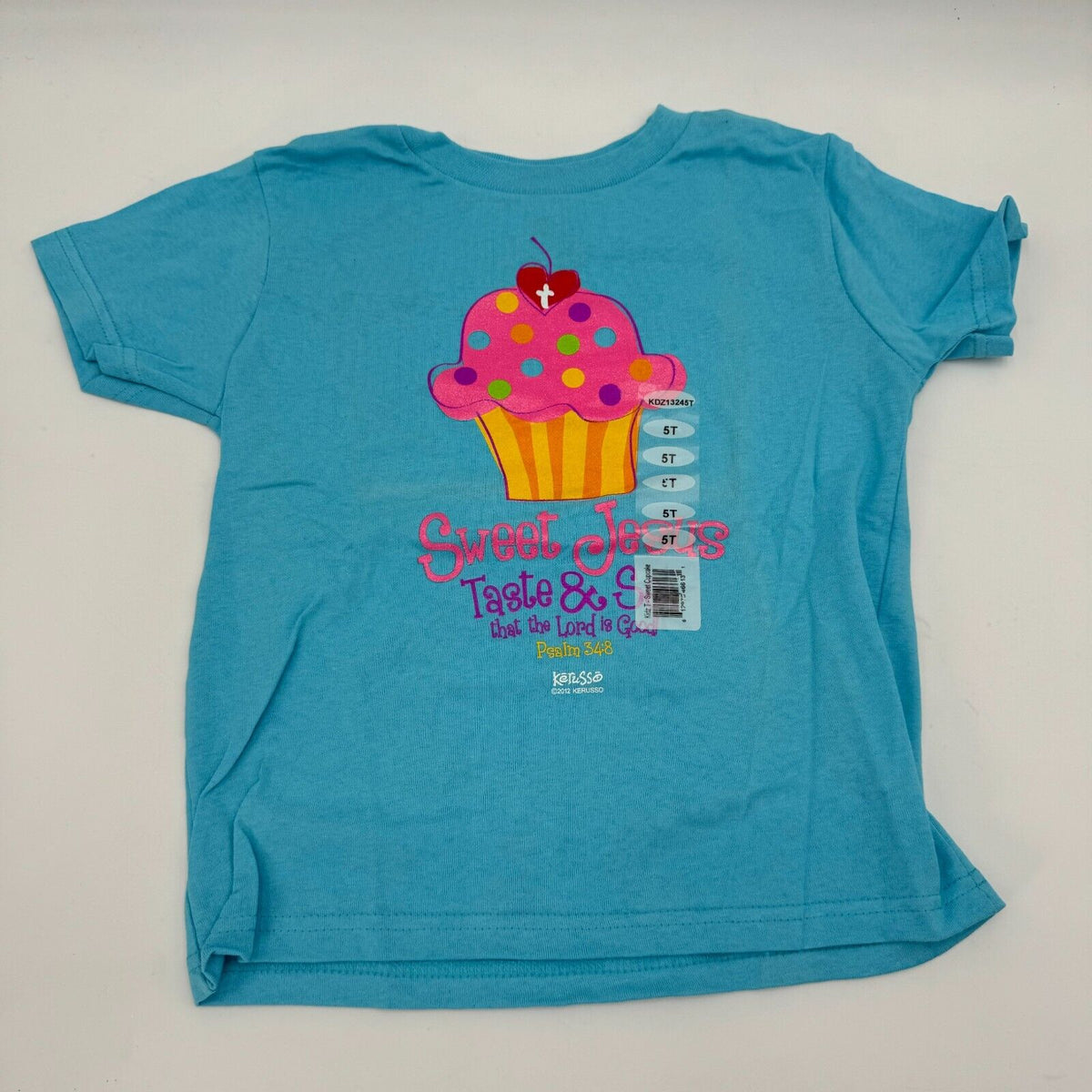 Kerusso Kids Crewneck Printed Cupcake & Christian Verse T-Shirt Blue Size 5T NWT
