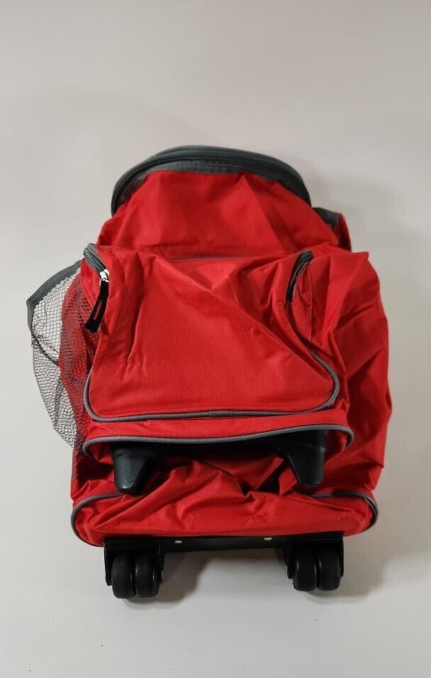 Multifunctional Rolling Backpack Vibrant Red Multi-Pockets Travel Bag Unisex