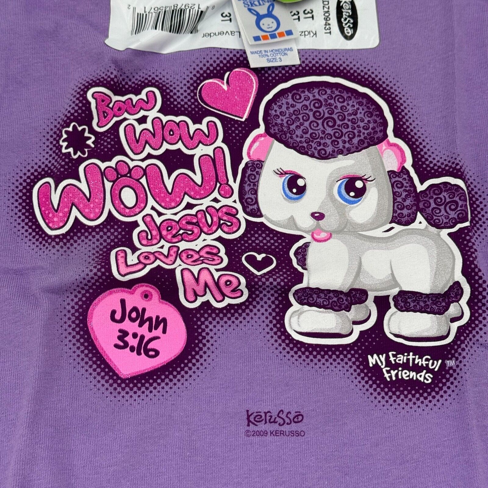 3T Toddler Kerusso Lavendar Purple Poodle Jesus Love John 3,16 Kids T-Shirt NWT