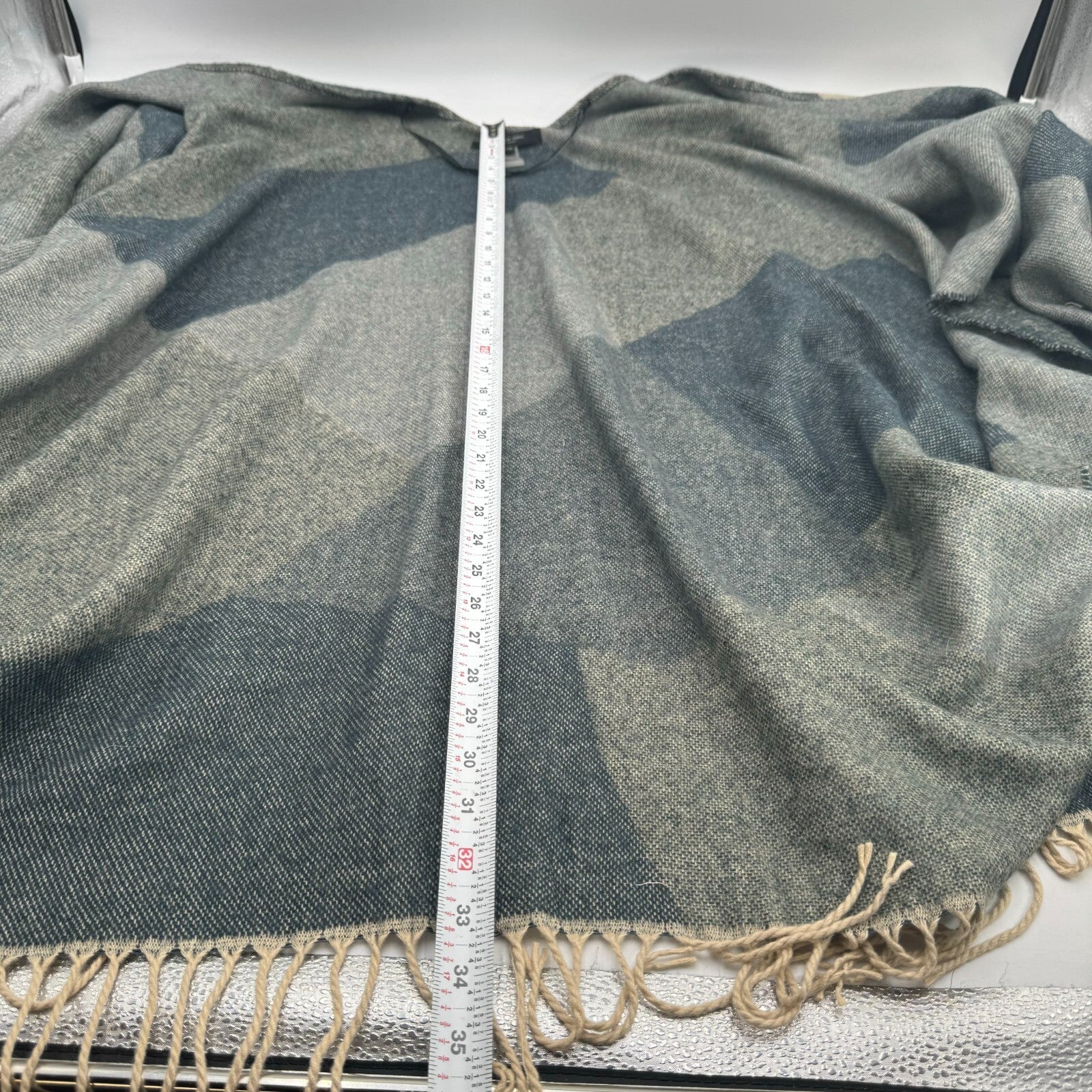 Marc New York Shawl Plaid Fringe Soft Tassel Tie Front Wrap Poncho One Size