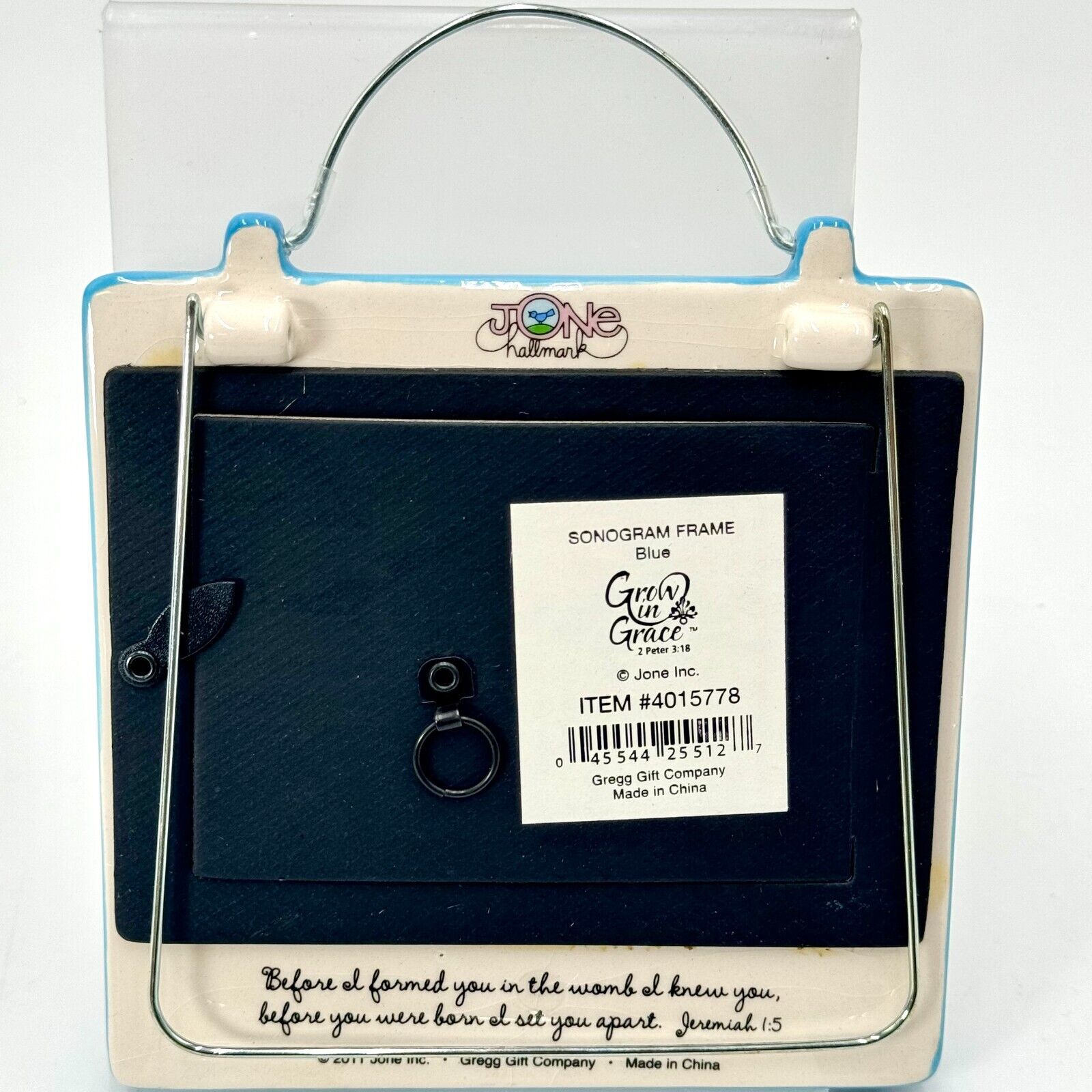Russ Ceramic Sonogram Frame Blue Grow in Grace Baby Pictures Wall Hang/Stand NIB