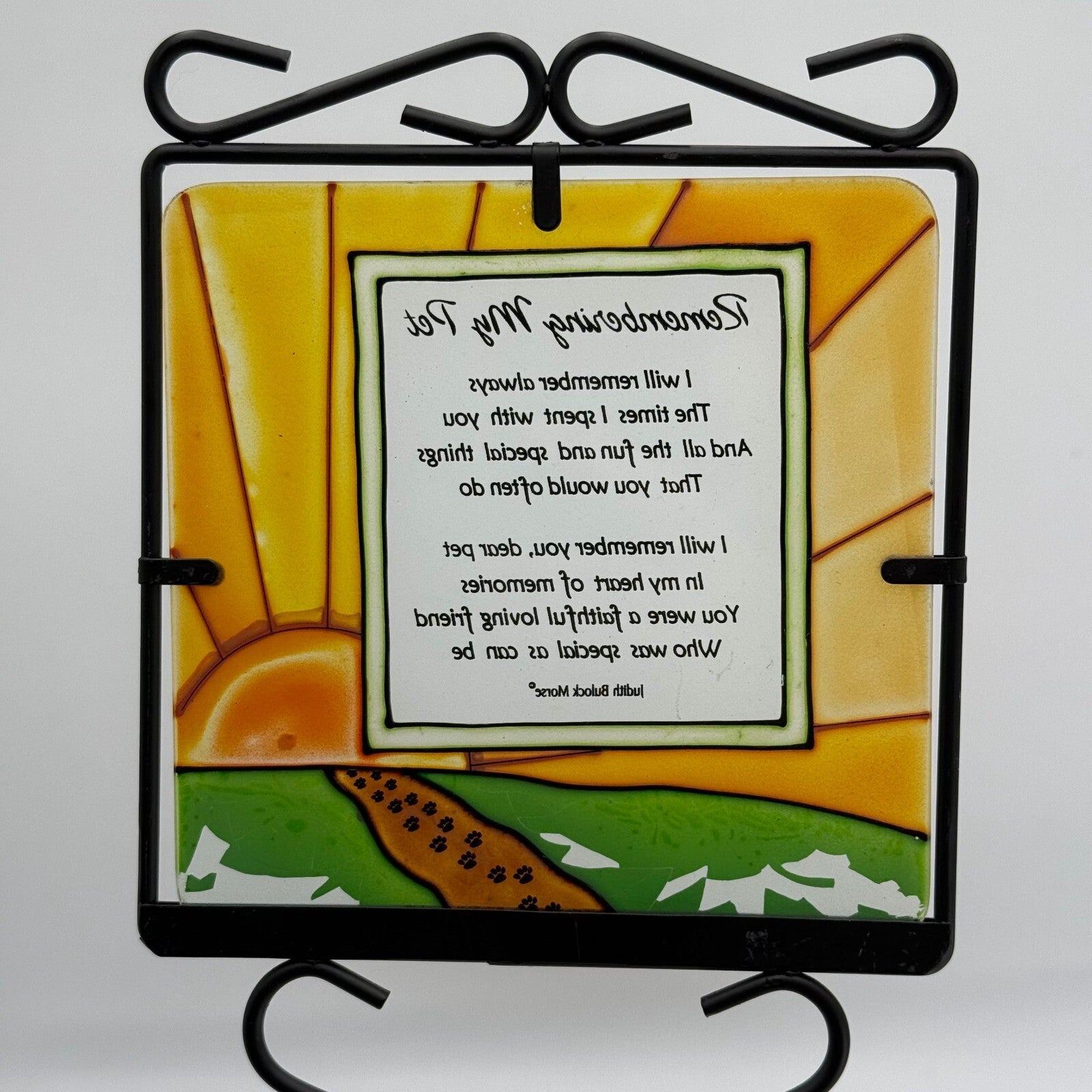 2pk 22in Metal Black Yard Stake Stained Glass Sign Remembering My Pet Memorial N