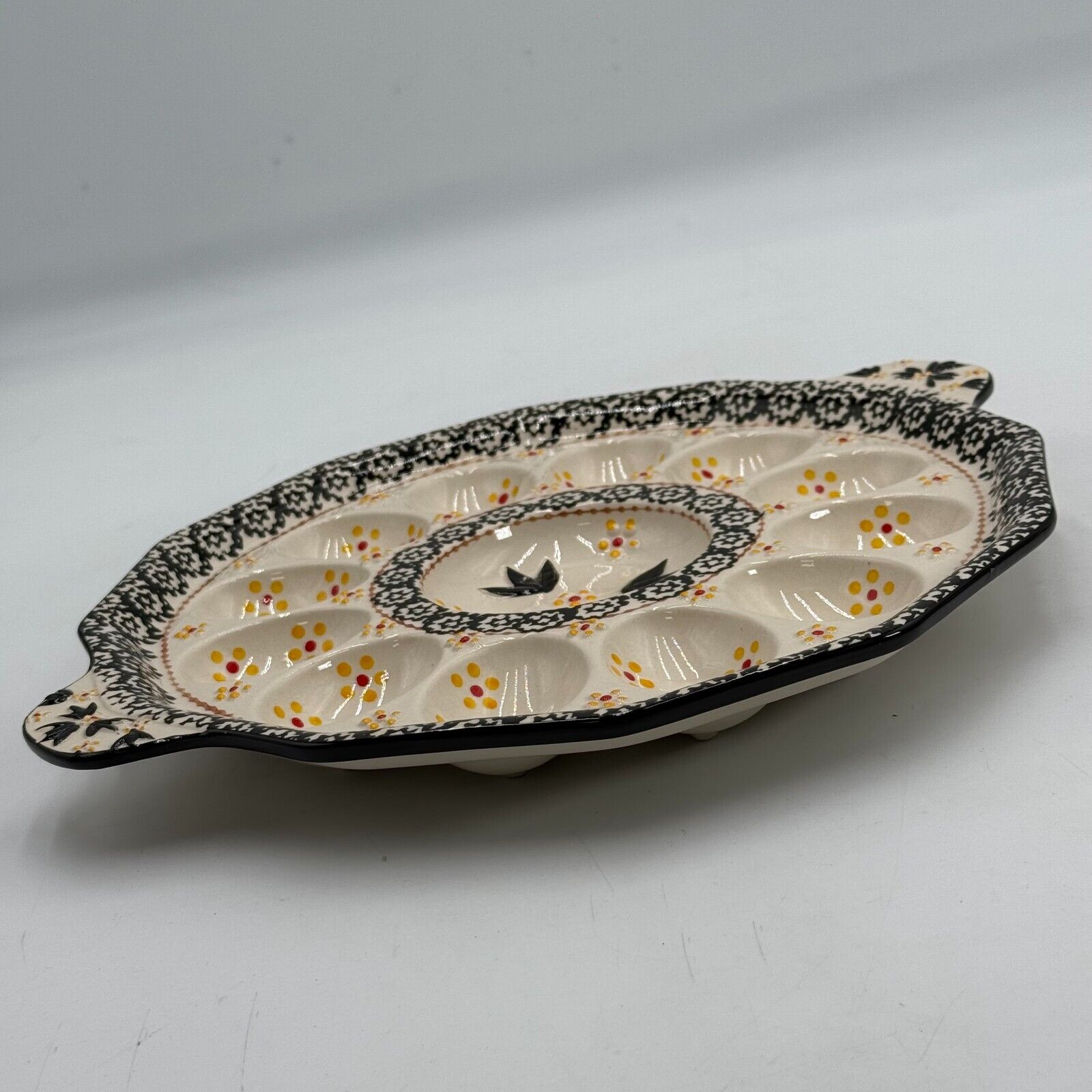 Temptations By Tara Hand Painted Ceramic Elegant Floral Bowl With Egg Platter