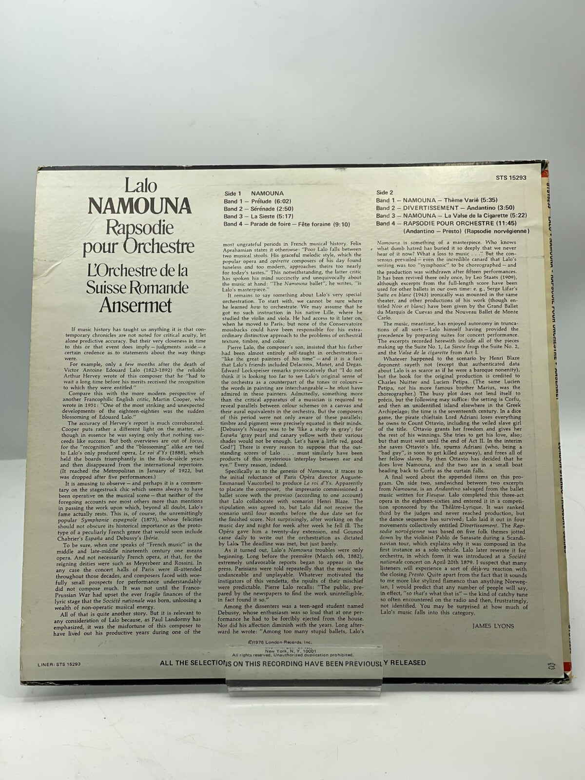 Lalo, Ansermet - Namouna; Rapsodie Pour Orchestre London Records – STS 15293