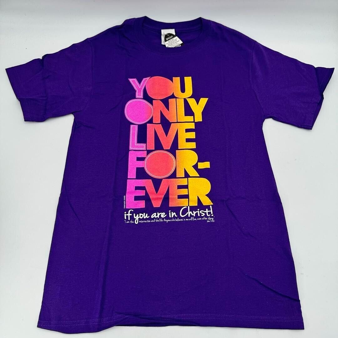 Medium Adult Kerusso Purple Neon You Only Live Forever Christian T-Shirt NWT
