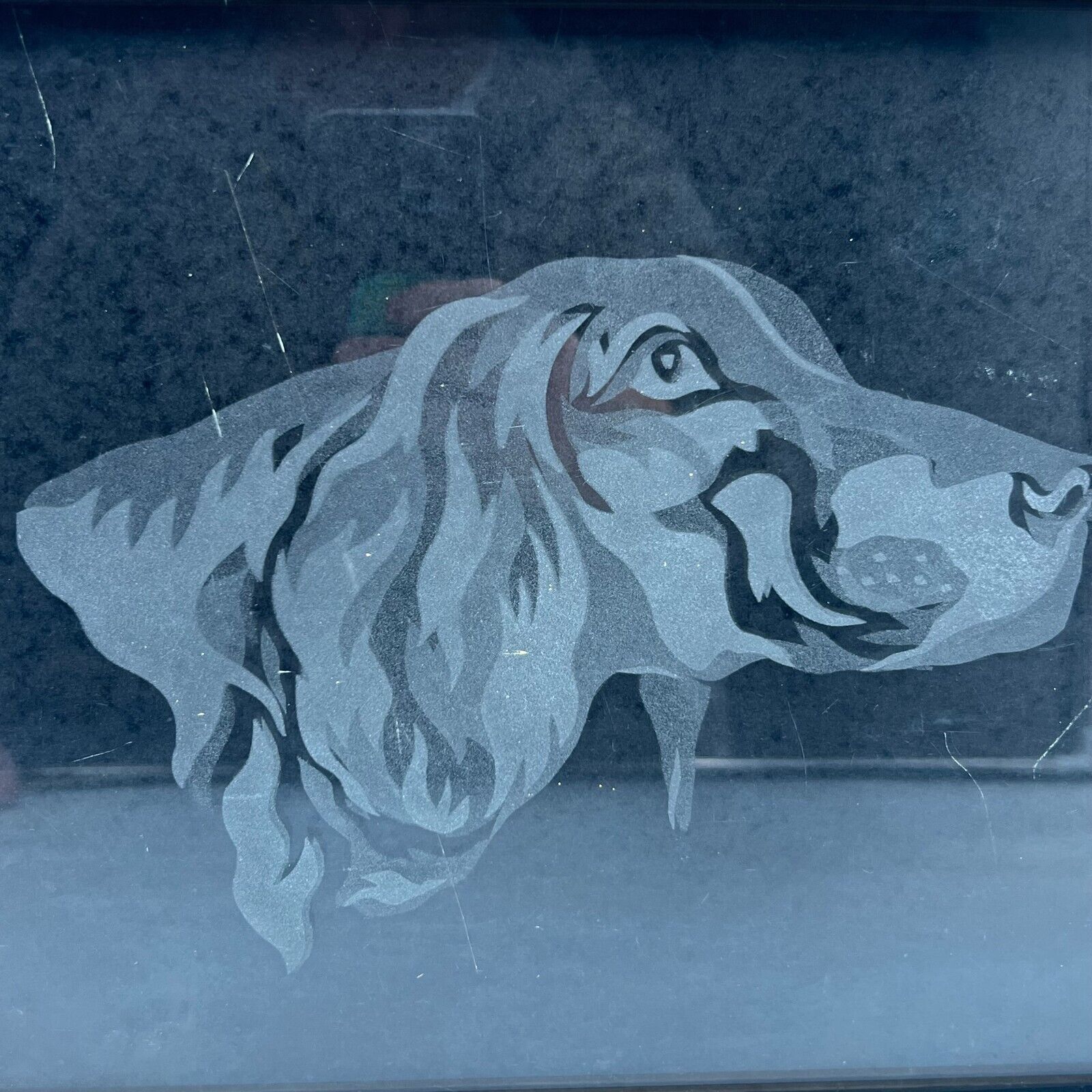 Elegant Wood Framed White Dog Etching on Black Matte 11x14 Art With Glass Cover