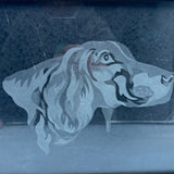 Elegant Wood Framed White Dog Etching on Black Matte 11x14 Art With Glass Cover