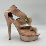 Charlotte Russe Tutu Stiletto Peep Toe Pink Mesh Platform Bow Lace Accent Size 8