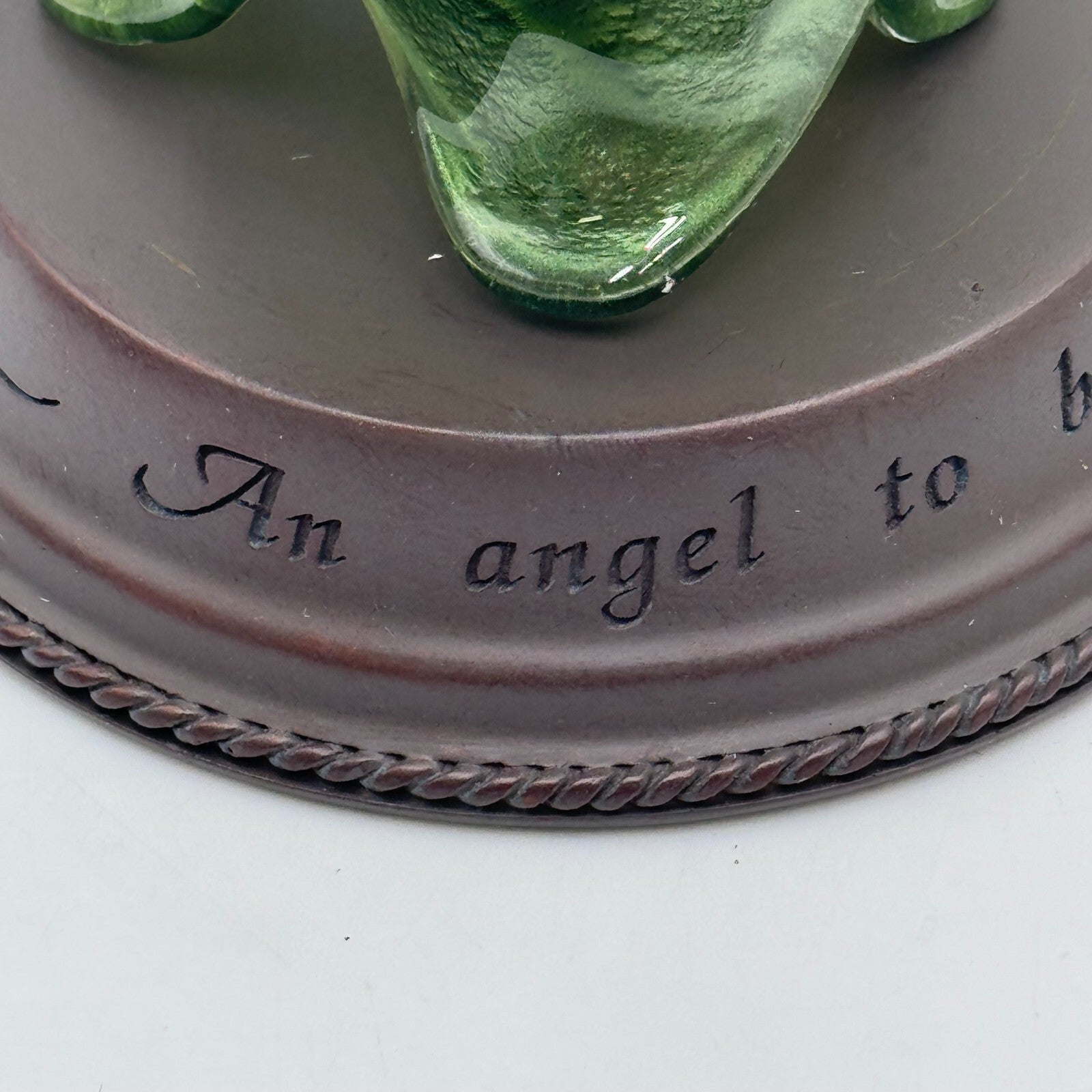 July Born 11in Glass Angel Figurine Flower Metal Stand Engraved Bless NIB