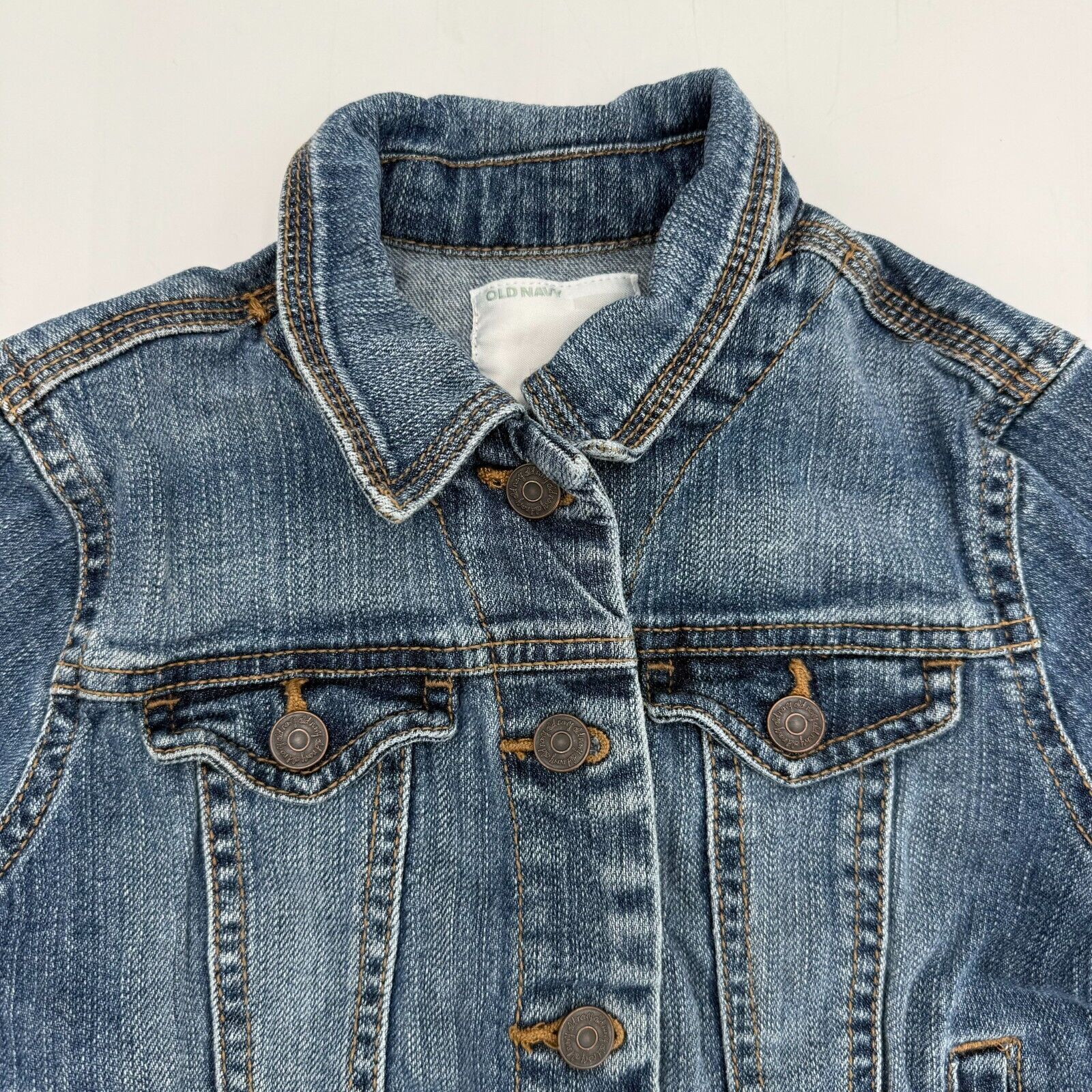 Old Navy Unisex Kids Denim Jacket Blue Collared Button Long Sleeve Size Small