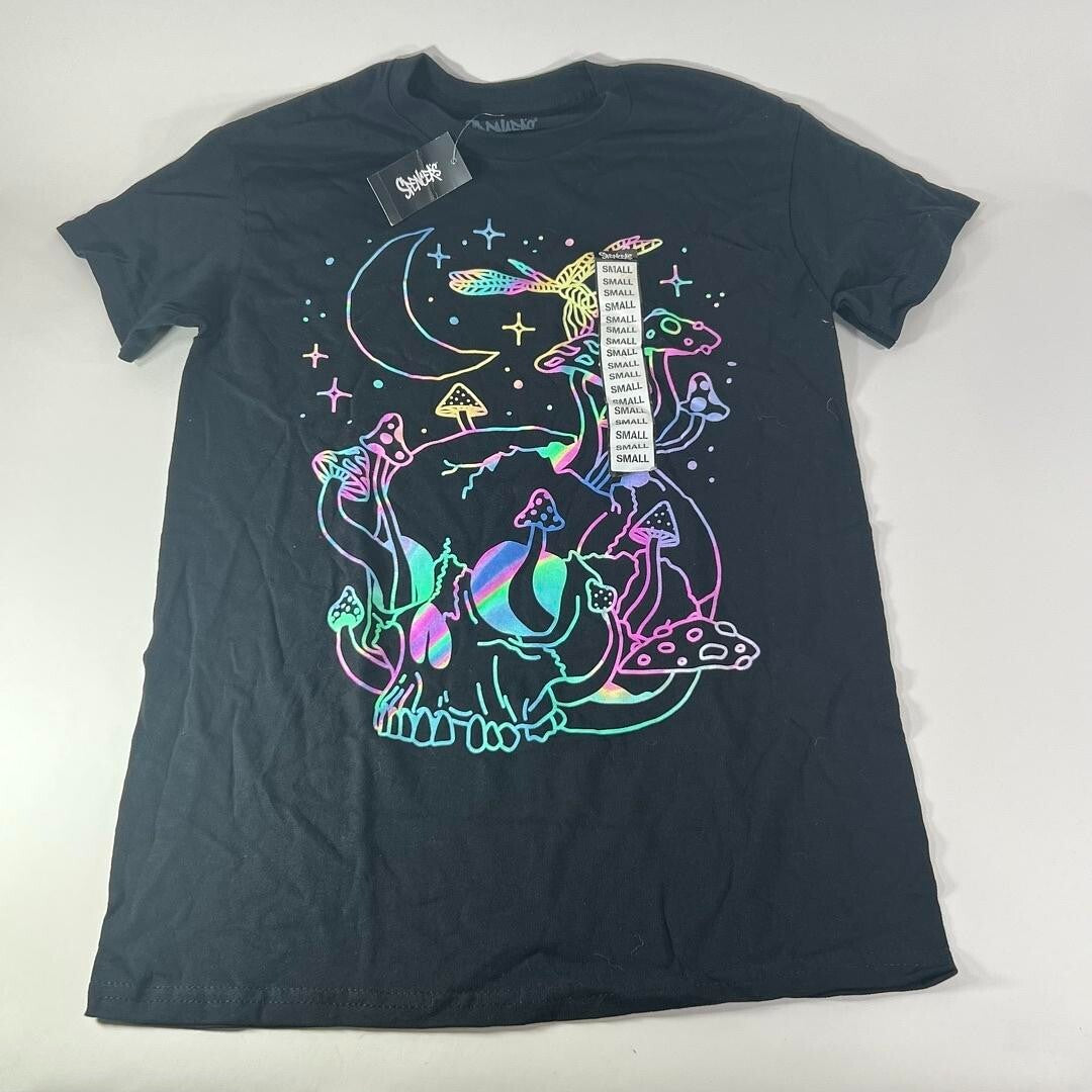 Spencer’s Size S Adult Tshirt Grey Rainbow Mushroom Skull Moon - New With Tags