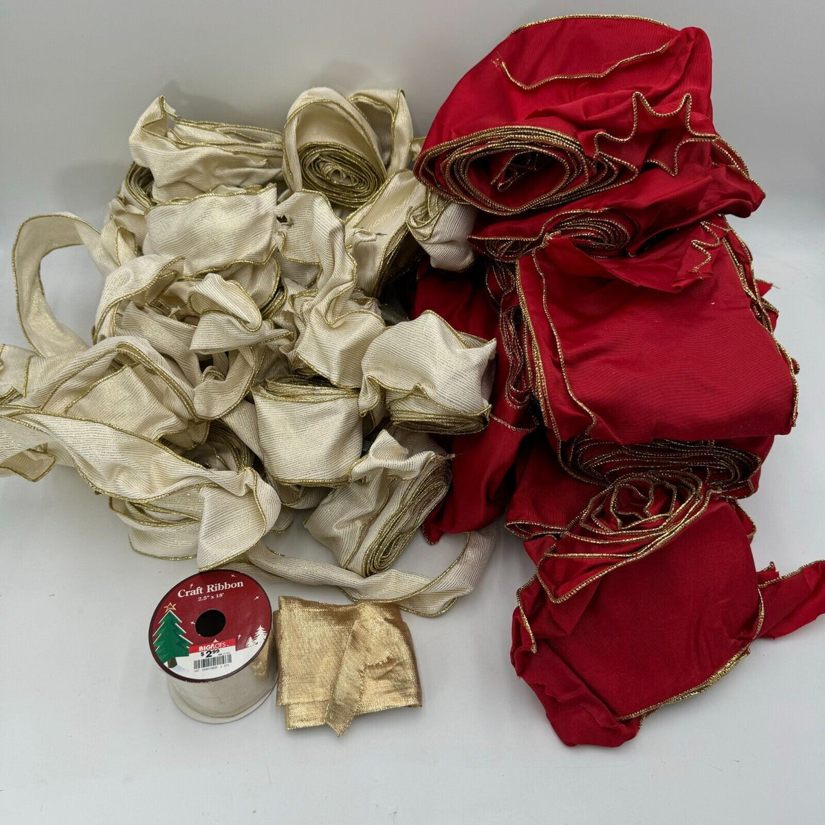 Huge Lot of Holiday Cloth Ribbon Bow Material 17x6in Red 19x3in White