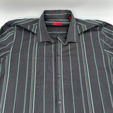 Alfani Gray Mens Classic Long Sleeve Button Up Shirt Green Stripes Size XL
